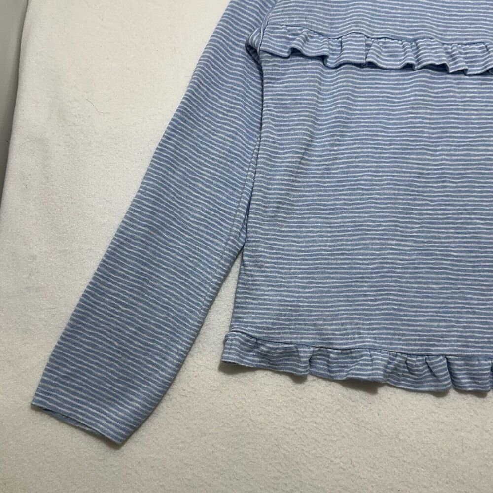Ann Taylor LOFT Women's Large Blue White Striped Long Sleeve Ruffle T Shirt - Picture 7 of 12